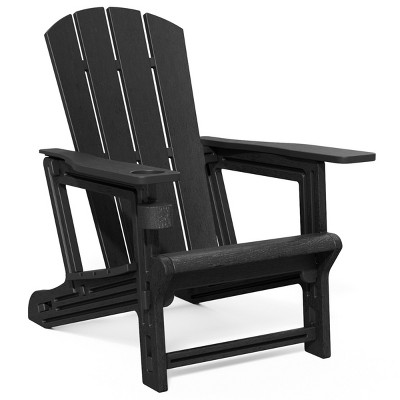 FURNIinspire Patio Accent Chairs Outdoor Folding Chairs Adirondack Chair, Portable Chair With Handles For Beach, Backyard, Black, 31.4"*29.6"*36.4"
