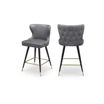 Meridian Furniture,Hendrix Grey Vegan Leather Counter/Bar Stool, Set of 2