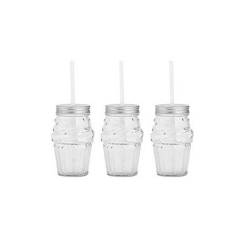 16 oz Glass Can with Lids and Straws