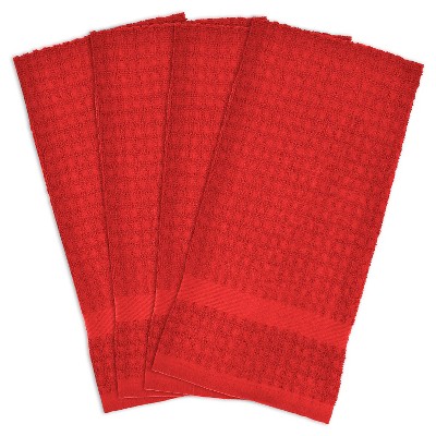 4pk Solid Waffle Kitchen Towels Red - Design Imports