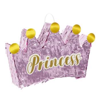 Blue Panda Small Princess Crown Pinata for Girls Birthday Party Supplies, Princess Party Decorations, Pink Foil, 16 x 10.5 In