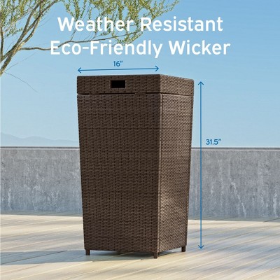 Brown Wicker 30-Gallon Outdoor Trash Can with Lid