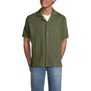 Lands' End Men's Short Sleeve Textured Cable Camp Collar Button Through Shirt - 1 of 4