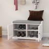 Shoe Storage Bench with Padded Seat Cushion, Entryway Bench with 2 Barn Doors-White - 4 of 4