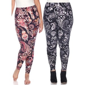Women's Pack of 2 Plus Size Leggings - One Size Fits Most Plus - White Mark - 1 of 1