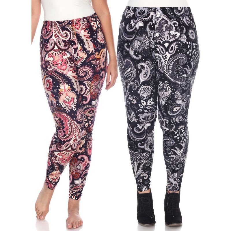 Women's Pack of 2 Plus Size Leggings - One Size Fits Most Plus - White Mark, 1 of 2