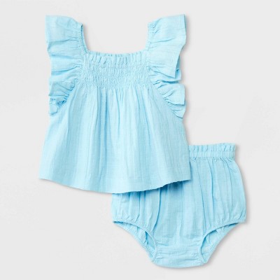 Image of Baby Girls' Dobby Plaid Top & Bloomer Set - Cat & Jack™ Blue 6-9M
