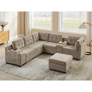VANOMi Chenille Sectional Sofa with Ottoman - 1 of 4
