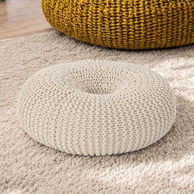 Alilang 24.50 inch Hand-Knitted Doughnut-Shaped Decorative Pillow with Soft Textured Design-Beige
