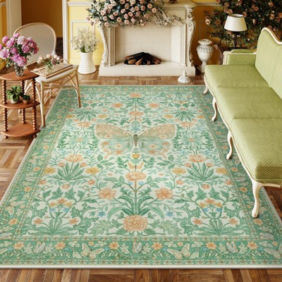 Lahome GST Morris Butterfly Full Coverage Short Pile Velvet Rectangular Indoor Area Rug