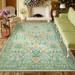 Lahome GST Morris Butterfly Full Coverage Short Pile Velvet Rectangular Indoor Area Rug - 1 of 4