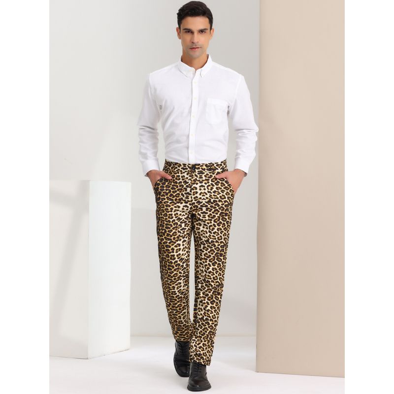 Lars Amadeus Men's Flat Front Party Prom Animal Printed Pants, 3 of 7