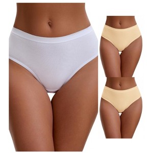 INSPIRE CHIC Women's Cotton High Waist Bright Trim Briefs Elastic Waistband Breathable Underwear 3 Packs - 1 of 4