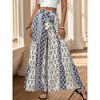 Women's Summer Casual Boho Palazzo Pants High Waist Lace-up Flowy Wide leg Pants With Ethnic Style Lounge Trousers - 2 of 4