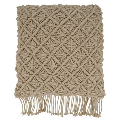 20"x20" Oversize Poly-Filled Macramé Design Square Throw Pillow Natural - Saro Lifestyle