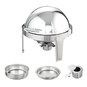 VEVOR Roll Top Chafing Dish Buffet Set, 6 Qt 2 Pack, Stainless Steel Chafer with 2 Full Size Pans, Round Catering Warmer Server - 1 of 4