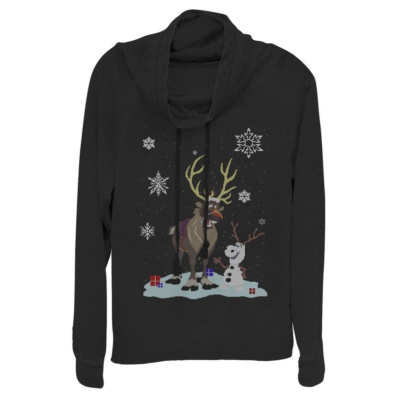 Juniors Womens Frozen Christmas Sweater Friends Cowl Neck Sweatshirt, 1 of 4