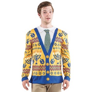 Faux Real Men's Ugly Hanukkah Sweater T - 1 of 2