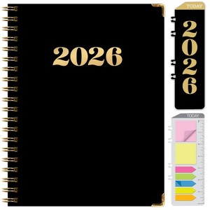 HARDCOVER 2026 Planner, 8.5"x11": 14 Months (Nov 2025-Dec 2026), Daily/Weekly/Monthly,  Bookmark, Pocket Folder w Sticky Notes (Black Gold Numbers) - 1 of 4