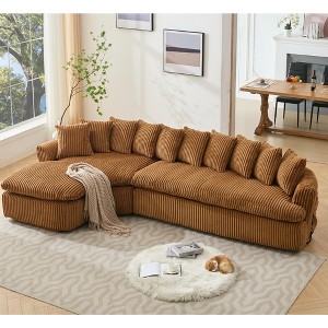 127" Large L-Shaped Modular Sectional Sofa, Elegant Curved Design, High-Resilience Foam, 10 Back Cushions, Left Corner Sofa, No Assembly Required - 1 of 4