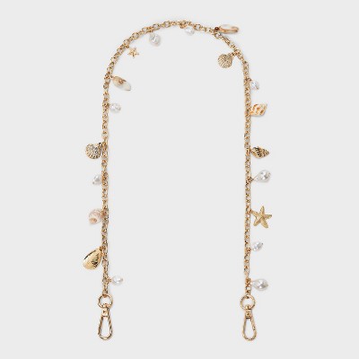 Mixed Shell and Simulated Pearl Beaded 29.5 Inch Shoulder Purse Strap - A New Day™ Gold