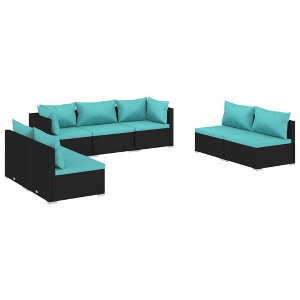 vidaXL Trendy 7-Piece Patio Lounge Set with Poly Rattan Weave, Black, Durable Powder-Coated Steel Frame, Modular Design, Ideal for Outdoor Use - 1 of 4