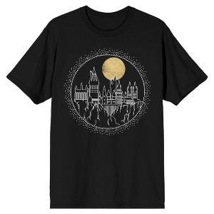 Harry Potter Hogwarts Line Art Moonrise Men's Black T-Shirt - 1 of 2