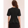 Allegra K Women's Round Neck Flutter Sleeve Belted Waist Office Peplum Blouse - 3 of 4