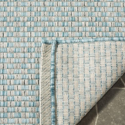 Light Blue and Grey Square Synthetic Indoor/Outdoor Rug