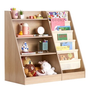 VEVOR 4-Tier Kids Wooden Bookshelf, Six-Layer Sling Bookcase, Baby Storage Book Rack, Book Toy Organizer Cabinet, for Kids Room, Playroom - 1 of 4