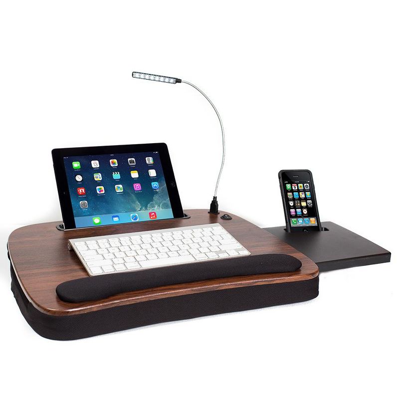 Sofia + Sam Multi Tasking Memory Foam Lap Desk with USB Light ( Brown Wood Top), 1 of 10