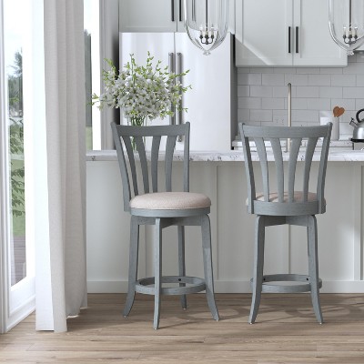 37" Blue Wire Brush Swivel Wood Counter Stool