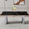 CENGHU Modern Minimalist Rectangular Dining Table with Black or White Patterned Glass Desktop and Golden Metal Legs,  71" *39.3" *29.5"  Kitchen Table - 3 of 4