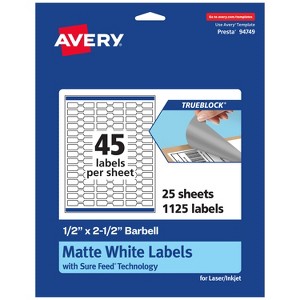 Avery TrueBlock Matte White Paper Labels,  1/2" x 2-1/2" Barbell - 1 of 4