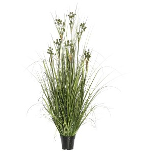 48" Artificial Grass with Pomp Balls in Pot - Vickerman: Indoor/Outdoor PVC Faux Foliage, Black Plastic Pot - 1 of 2
