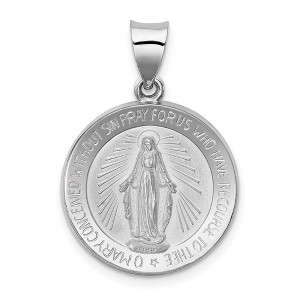 Black Bow Jewelry 14k White Gold Hollow Round Miraculous Medal Pendant, 18mm (11/16 In.) - 1 of 4