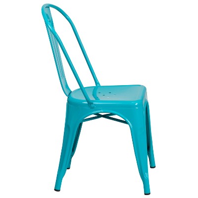 Teal-Blue Metal Indoor-Outdoor Stackable Dining Chair