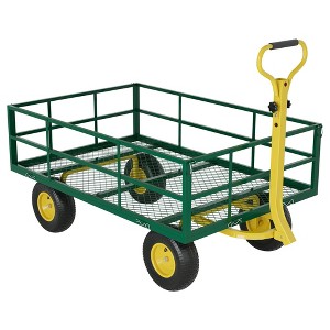 Heavy-Duty 2-in-1 Garden Wagon Utility Steel Cart with All-Terrain Tires and Removable Mesh Side Panels - 1 of 4