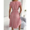 Coolmee Women Summer Maxi Dress Casual Short Sleeve Crewneck Floral Print High Waist Swing Pleated  Flowy Fashion Belted Sundresses - 2 of 4