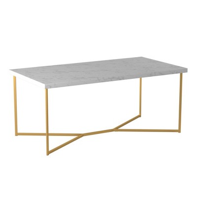 Okak Round/Rectangle Coffee Table with X-shaped Metal Base and Faux Marble Top Mid-Century Modern for Living Room