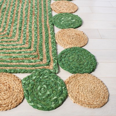 Green and Natural Hand-Knotted Geometric Jute Area Rug