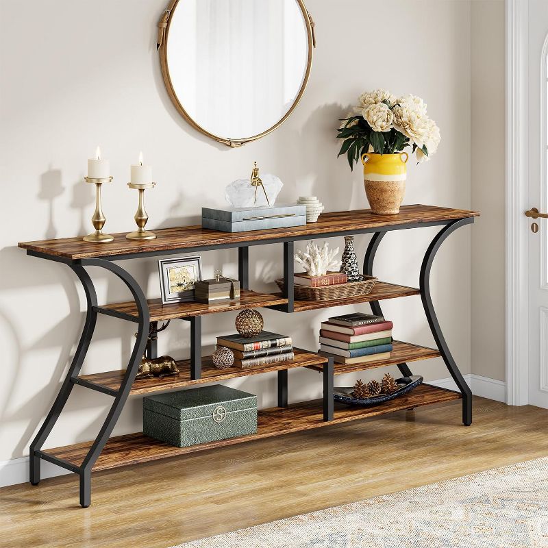 Tribesigns 70.9" Long Console Table, Narrow Sofa Table With Storage Shelves, 4 Tier Entryway Table Behind Couch for Hallway Foyer Living Room, 4 of 8