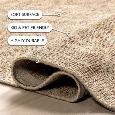 Rosia Khaki and Beige 10' x 14' Wool Blend Tasseled Area Rug