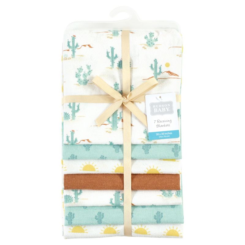 Hudson Baby Cotton Flannel Receiving Blankets Bundle, Desert Cactus, One Size, 2 of 7