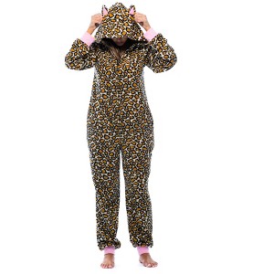 Just Love Womens One Animal Print Adult Bodysuit Hooded Pajamas - 1 of 4