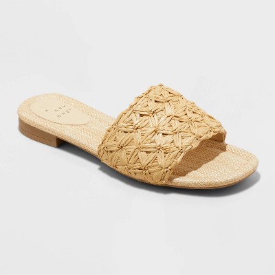 Women's Ariella Woven Raffia Slide Sandals with Memory Foam Insole - A New Day™