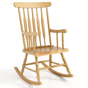 Tangkula Patio Rocking Chair Solid Wood Outdoor Porch Rocker Chair with Rubber Wood Frame Indoor Wooden Rocking Chair Natural - 1 of 4