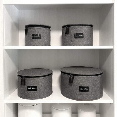 Gray Quilted 5-Piece China Dinnerware Storage Organizer Set