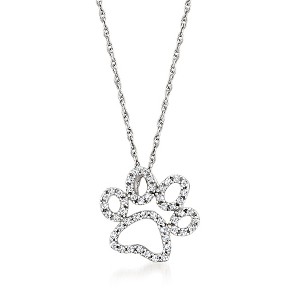 Ross-Simons 0.20 ct. t.w. Diamond Paw Print Pendant Necklace in 14kt White Gold - 1 of 3