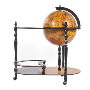 Wood Globe Drink Trolley – 16.5" Hidden Bar Cabinet in Red Mahogany, Rolling 2-Tier Wine Storage Stand By Old Modern Handicrafts - 1 of 4
